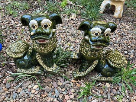 Pair of glazed ceramic temple dogs