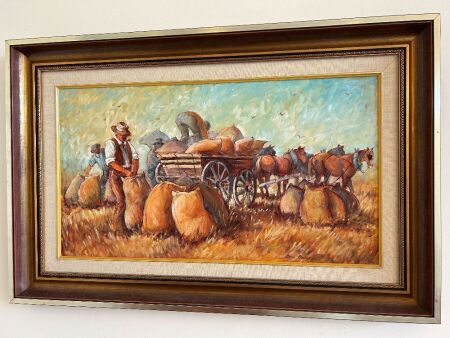 The Harvest oil on board signed Dell Bouwens