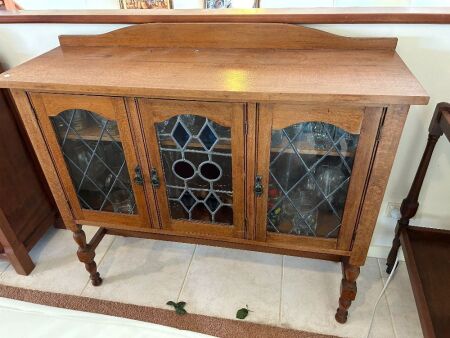 Vintage silky oak sideboard with leadlight doors