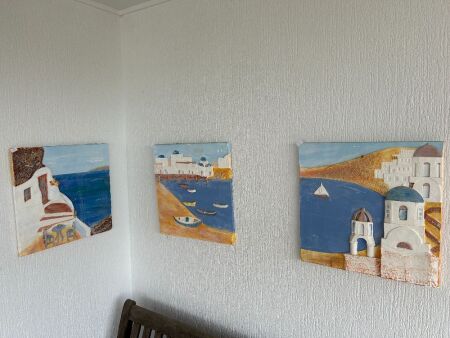 3 plaster coastal scene wall hangings