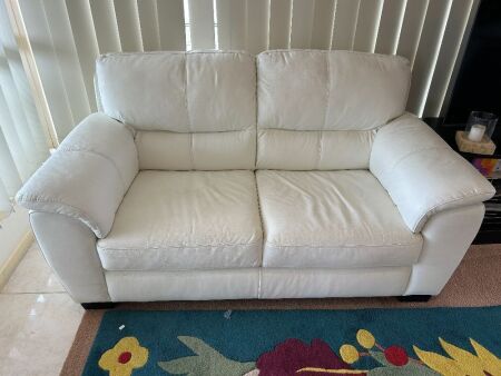 White leather lounge suite - 1x 3-seater, 2x 2-seater