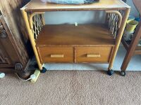 Wood and cane 2-drawer tea trolley