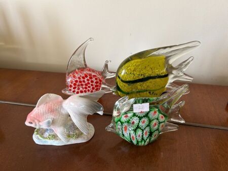 4 glass fish figurines