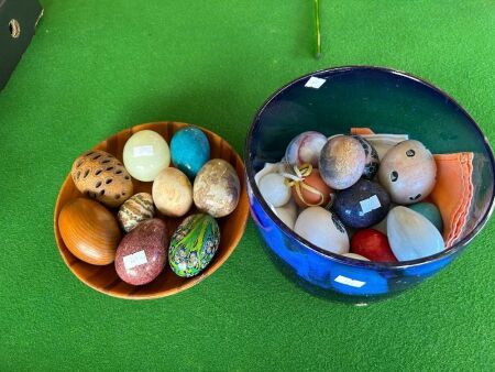 Assorted decorative eggs - marble, wood etc