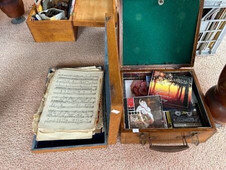 Box of music sheets + box of CDs/cassette tapes