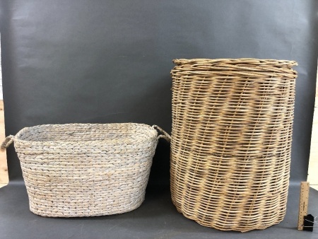 Wicker Laundry Basket + Seagrass 2 Handled Basket