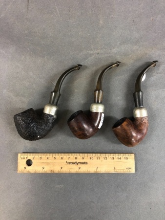 3 Vintage Petersens Irish Briar Pipes - 1 with S.Silver Collar