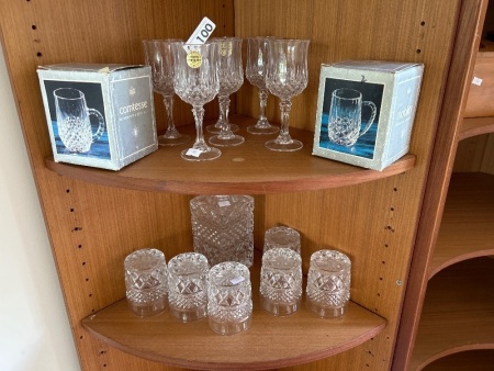 Crystal wine goblets and glass/crystal whiskey set