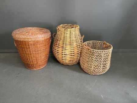 3 Large Decorators Cane Baskets