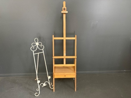 Standing Wooden Art Easel w. drawer & Metal Display Easel