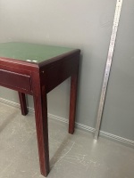 Varnished Hardwood Phone Table w. Green Leather insert & Drawer - 3