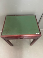 Varnished Hardwood Phone Table w. Green Leather insert & Drawer - 4