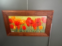 Marianne Bernhardt Tulips Oil Print signed in solid timber frame