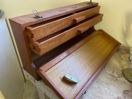 Wooden toolbox with storage drawers