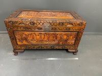 Carved Camphor Laurel Chest w. Lock & Insert tray