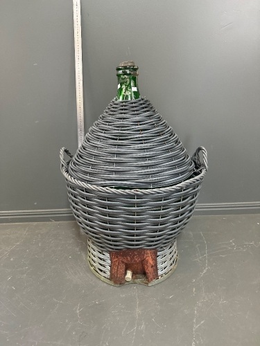 Green 54lt Demijohn in Basket Tapered at Bottom