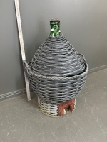 Green 54lt Demijohn in Basket Tapered at Bottom - 2