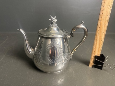 Silver Teapot with Etching Hall Marked On Base