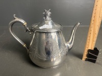 Silver Teapot with Etching Hall Marked On Base - 2