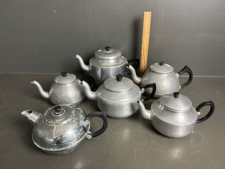 Large Lot of Vintage Alluminium Tea Pots