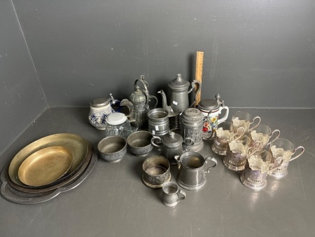 Large Lot of Quality Pewter, Steins, Copper and Metalware