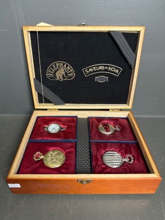 Timber Box with 4 Vintage Style Pocket Watches