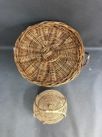 Wicker Laundry Basket with Lid + Woven Grass Basket - 3