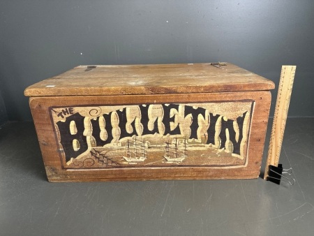 Large Wooden Bulletin Crate with Hinged Lid