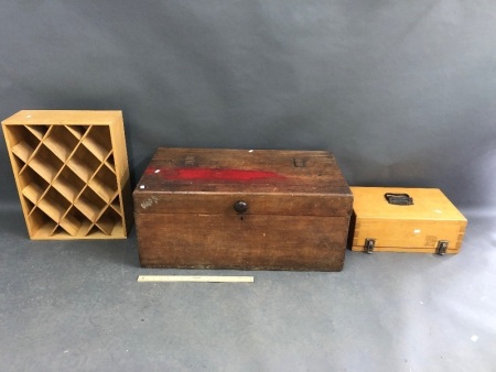 Vintage Cedar Trunk + Hinged Box & Timber Wine Rack