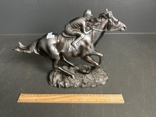 Resin Sculpture Horse & Jockey Racing