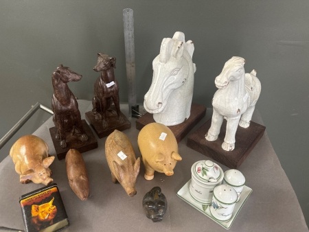 Large lot of Pig, Dog & Horse Figurines