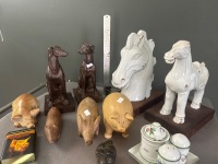 Large lot of Pig, Dog & Horse Figurines - 2