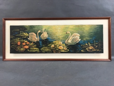 Large Mid Century Style Swan Print Signed Gardin