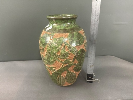 Hand Crafted Vase from Nicaragua Green & Etched