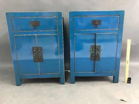 Pair of Contemporary Blue Laquered Bedside Cabinets