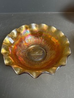 Marigold Carnival Glass inc. Swan Bowl, Comport, and Lolly Jar - 2