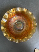 Marigold Carnival Glass inc. Swan Bowl, Comport, and Lolly Jar - 3