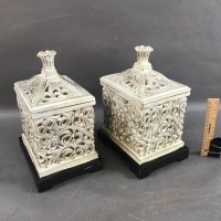 Pair of Decorator Lidded Fretwork Boxes