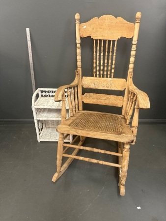 Mid Century Rocking Chair w. Small Cane Display Shelf 