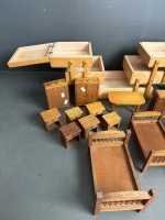 Selection of Wooden Dolls Furniture & Small Folding Sewing Box - 2