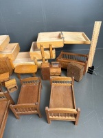 Selection of Wooden Dolls Furniture & Small Folding Sewing Box - 3