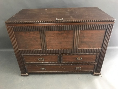 1930's Oak Lift Lid Mule Chest / Glory Box with 3 Drawers Under.