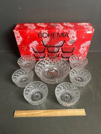 7 piece Bohemia Crystal fruit set - boxed and unused