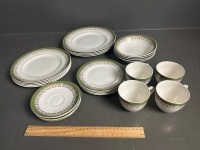 24 piece Royal Tunstall by Wedgwood sage and gilded trim dinner setting C1960s