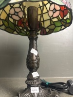 Quality heavy multi-floral leadlight tri-claw footed table lamp with bronze-tone features (unused) - 3