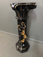 Magnificent Ornate Black and Gold fully glazed porcelain pedestal stand and matching planter pot with trailing roses - with maker mark - 5