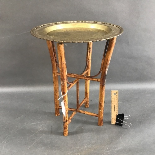 Chinese Brass Tray/Stand on Folding Bamboo Legs