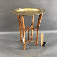 Chinese Brass Tray/Stand on Folding Bamboo Legs