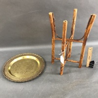 Chinese Brass Tray/Stand on Folding Bamboo Legs - 2