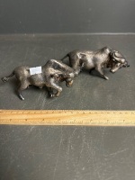 2 Raging Bulls Pewter Statues